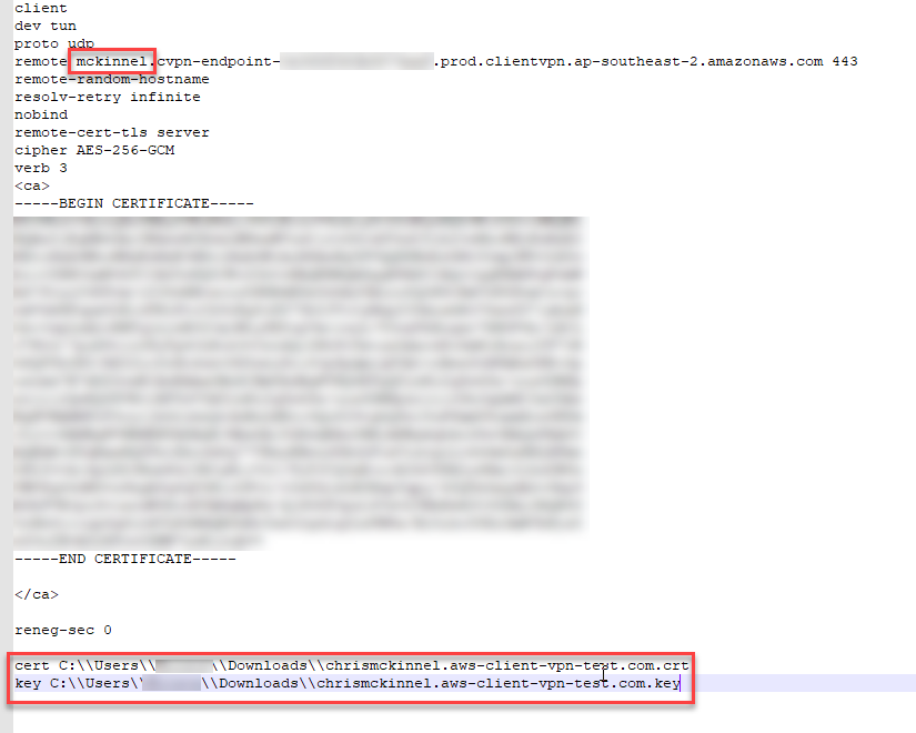 Screen shot of the client configuration file.