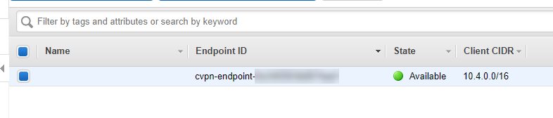 Screen shot of the VPN Endpoint deployed.
