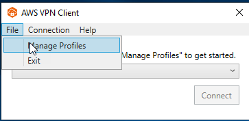 Screen shot of the manage profiles menu option.