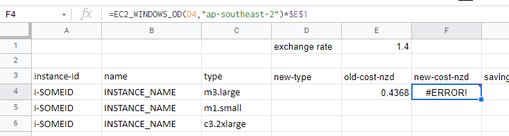 Screen shot of the new cost formula.