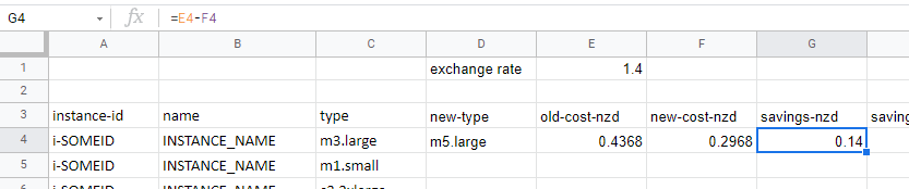 Screen shot of the savings formula.