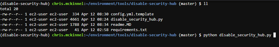 Disable Security Hub script screen-shot.